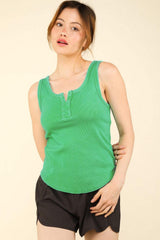 VERY J Washed Ribbed Tank with Placket Detail - Trendsi - Flyclothing LLC