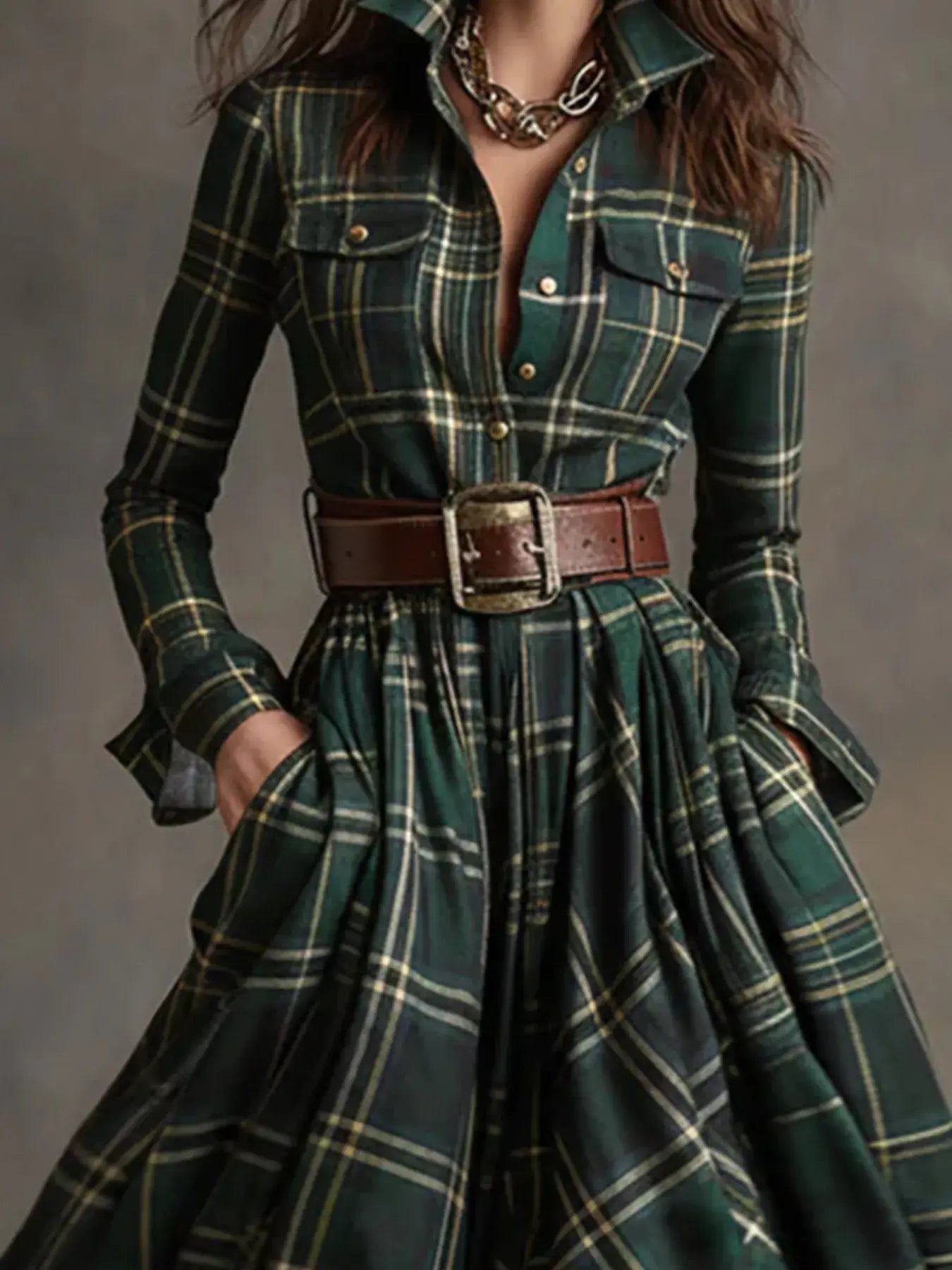 Plaid Button Front Maxi Shirt Dress - Trendsi - Flyclothing LLC