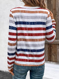 Contrast Striped V-Neck Long Sleeve T-Shirt - Trendsi