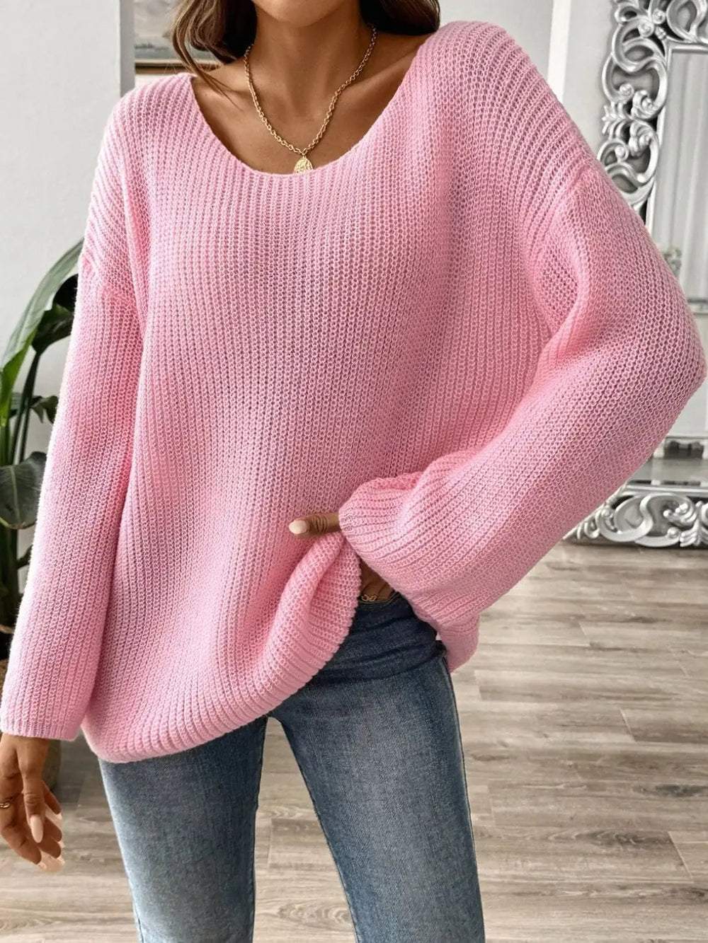Round Neck Long Sleeve Sweater - Trendsi