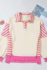 Striped Johnny Collar Long Sleeve Sweatshirt - Trendsi - Flyclothing LLC