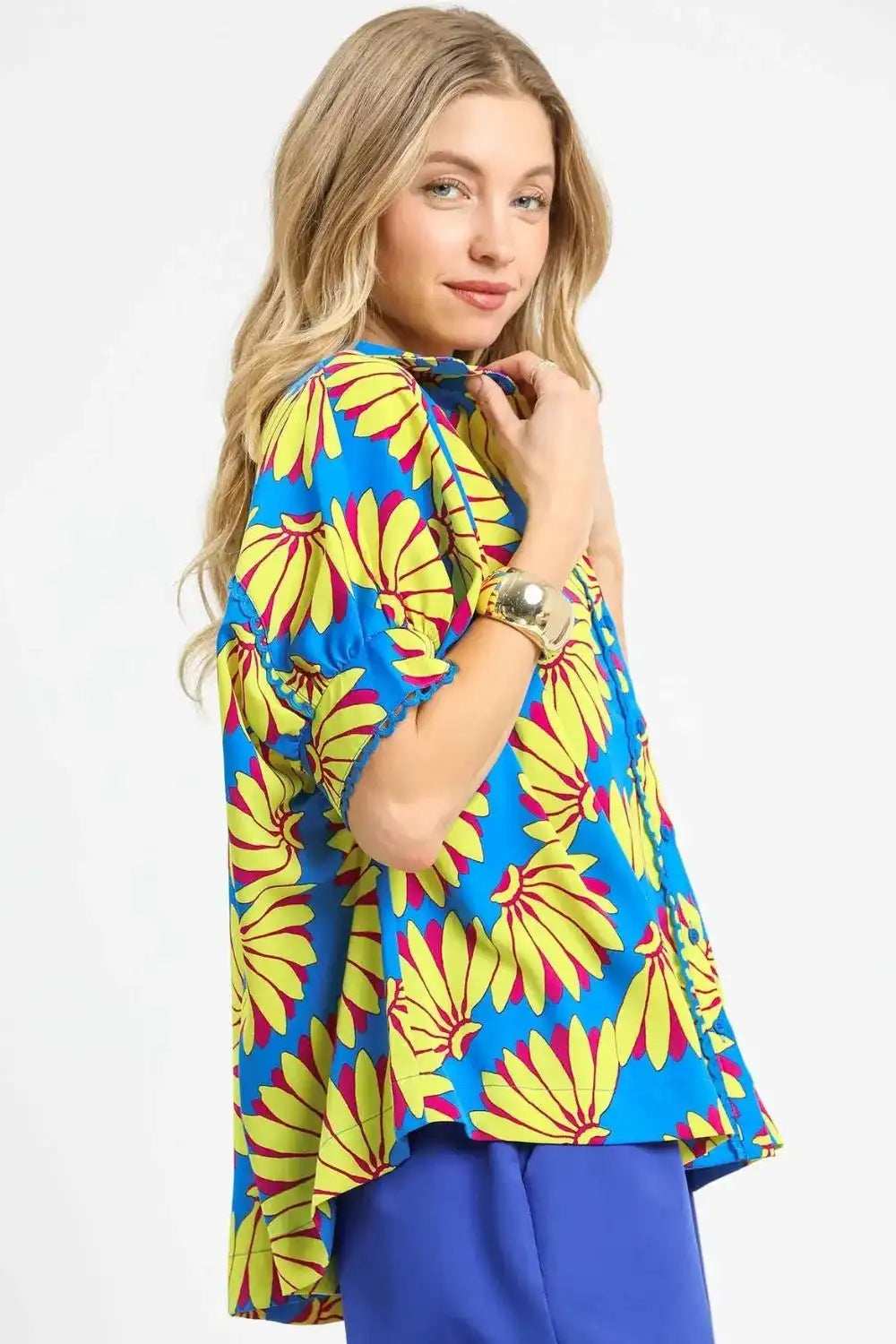 Umgee Printed Button-Up Relaxed Shirt - Trendsi - Flyclothing LLC