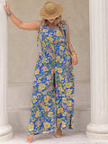 Plus Size Printed V-Neck Wide Leg Jumpsuit - Trendsi - Flyclothing LLC