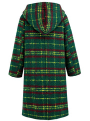 Plaid Long Sleeve Hooded Coat with Pockets - Trendsi