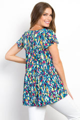 Be Stage Printed Ruffle Sleeve Top - Trendsi