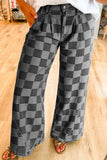 Checkered Wide Leg Jeans with Pockets - Trendsi - Flyclothing LLC