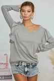 BiBi Triblend V Neck Top with Shoulder Shrring Detail - Trendsi