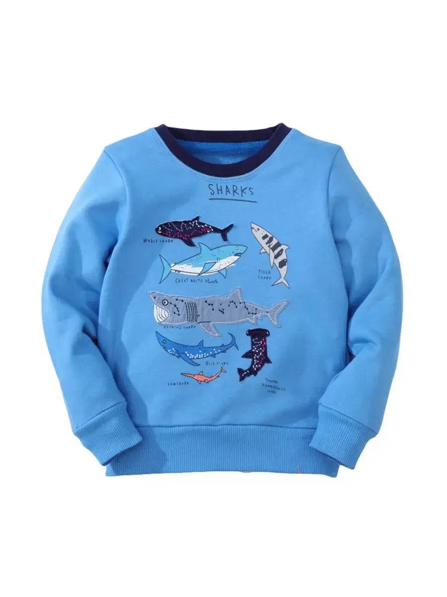 Children's Shark Print Crew Neck Sweatshirt - Trendsi - Flyclothing LLC