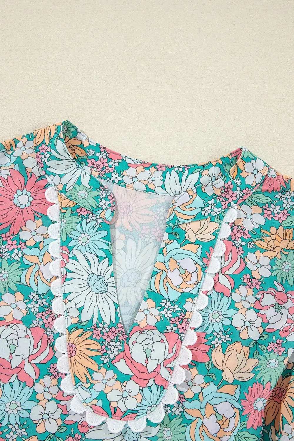 Printed Notched Short Sleeve Blouse - Trendsi - Flyclothing LLC