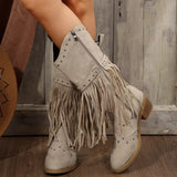 Fringe Point Toe Block Heels Boots - Trendsi - Flyclothing LLC