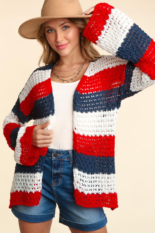Haptics Full Size Open Front Long Sleeve Stripe Cardigan - Trendsi