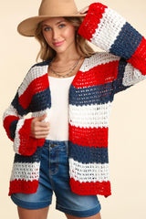 Haptics Full Size Open Front Long Sleeve Stripe Cardigan - Trendsi