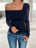 Ruched Asymmetrical Long Sleeve T-Shirt - Trendsi - Flyclothing LLC