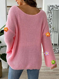 Flower Round Neck Long Sleeve Sweater - Trendsi