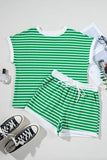 Striped Round Neck Short Sleeve Top and Shorts Set - Trendsi