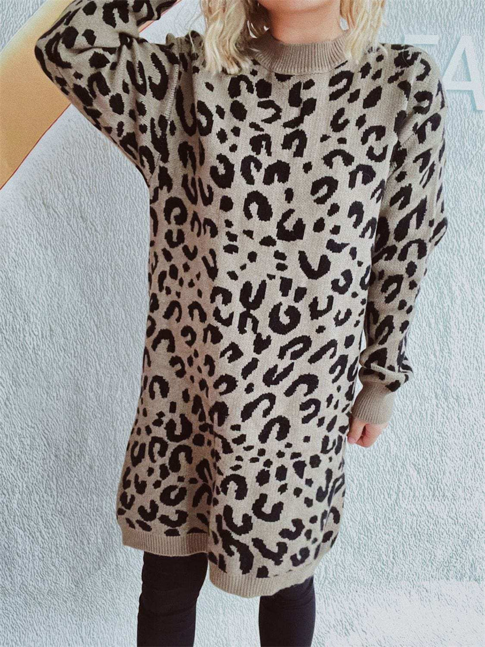 Leopard Round Neck Long Sleeve Sweater - Trendsi - Flyclothing LLC