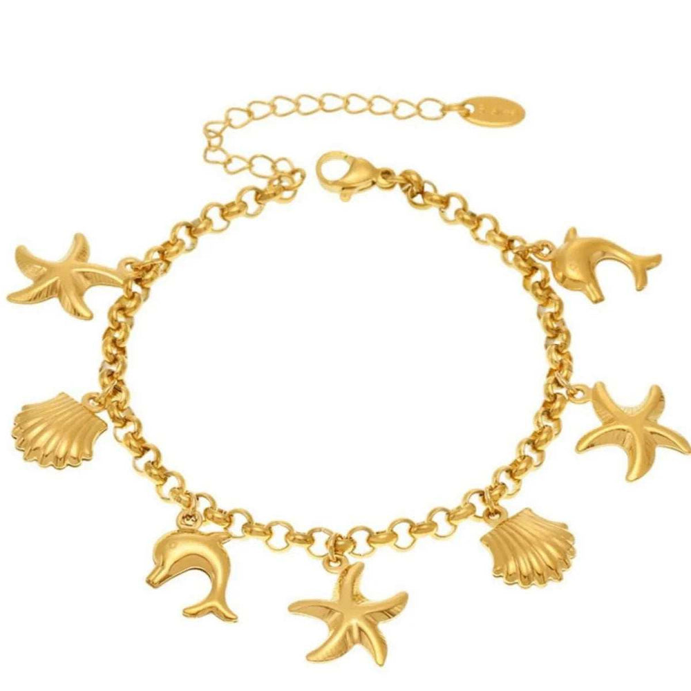 18K Gold-Plated Sea Shell Charm Bracelet - Trendsi - Flyclothing LLC