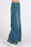 Mittoshop Medium Wash Seam Detail Wide Leg Denim Jeans - Trendsi