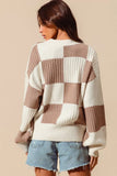SO ME Checkered Button Front Ribbed Sweater Cardigan - Trendsi - Flyclothing LLC
