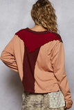 POL Color Block Notched Long Sleeve T-Shirt - Trendsi - Flyclothing LLC