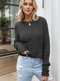 Cable-Knit Round Neck Dropped Shoulder Sweater - Trendsi - Flyclothing LLC