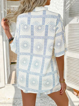 Devine Printed Collared Neck Half Sleeve Top and Shorts Set - Trendsi - Flyclothing LLC