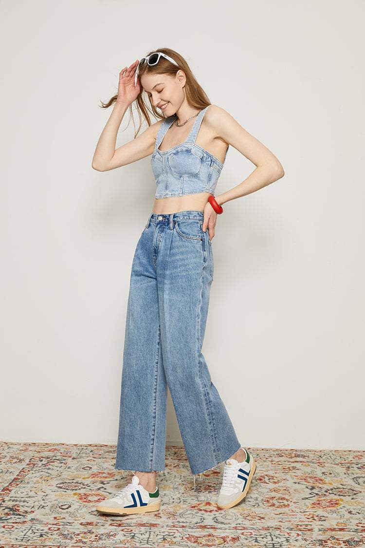 CHILL Pleat Straight Ankle Jeans HJ133 [FINAL SALE] - Hey Joanie - Flyclothing LLC