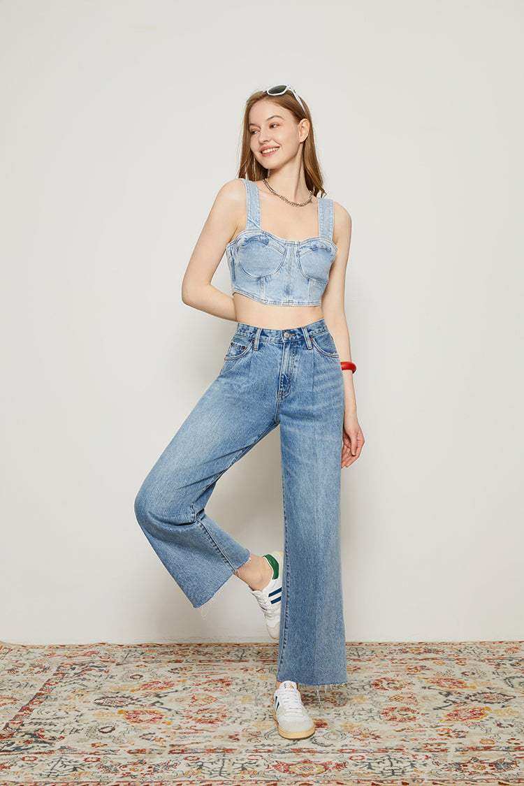 CHILL Pleat Straight Ankle Jeans HJ133 [FINAL SALE] - Hey Joanie - Flyclothing LLC