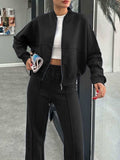 Baseball Collar Zip Up Outerwear and Drawstring Pants Set - Trendsi - Flyclothing LLC