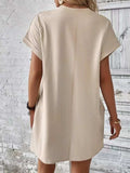 Pocketed Round Neck Short Sleeve Dress - Trendsi - Flyclothing LLC