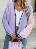 Contrast Open Front Long Sleeve Cardigan - Trendsi - Flyclothing LLC