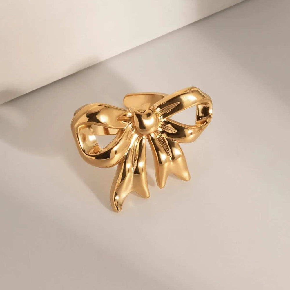 18K Gold-Plated Stainless Steel Bow Ring - Trendsi - Flyclothing LLC