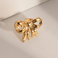 18K Gold-Plated Stainless Steel Bow Ring - Trendsi