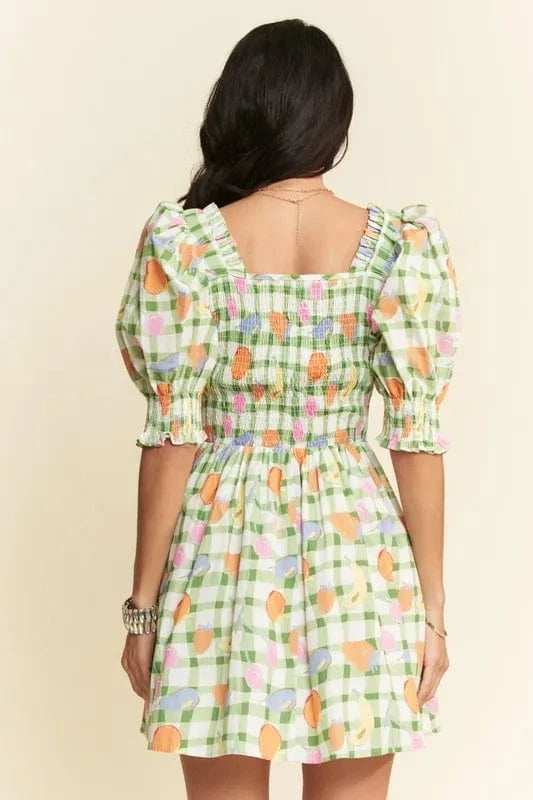 Davi & Dani Fruits Printed Smocking Mini Dress - Trendsi - Flyclothing LLC