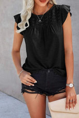 Ruffled Round Neck Cap Sleeve T-Shirt - Trendsi