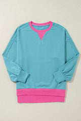 Contrast Round Neck Dropped Shoulder Long Sleeve Sweatshirt - Trendsi - Flyclothing LLC