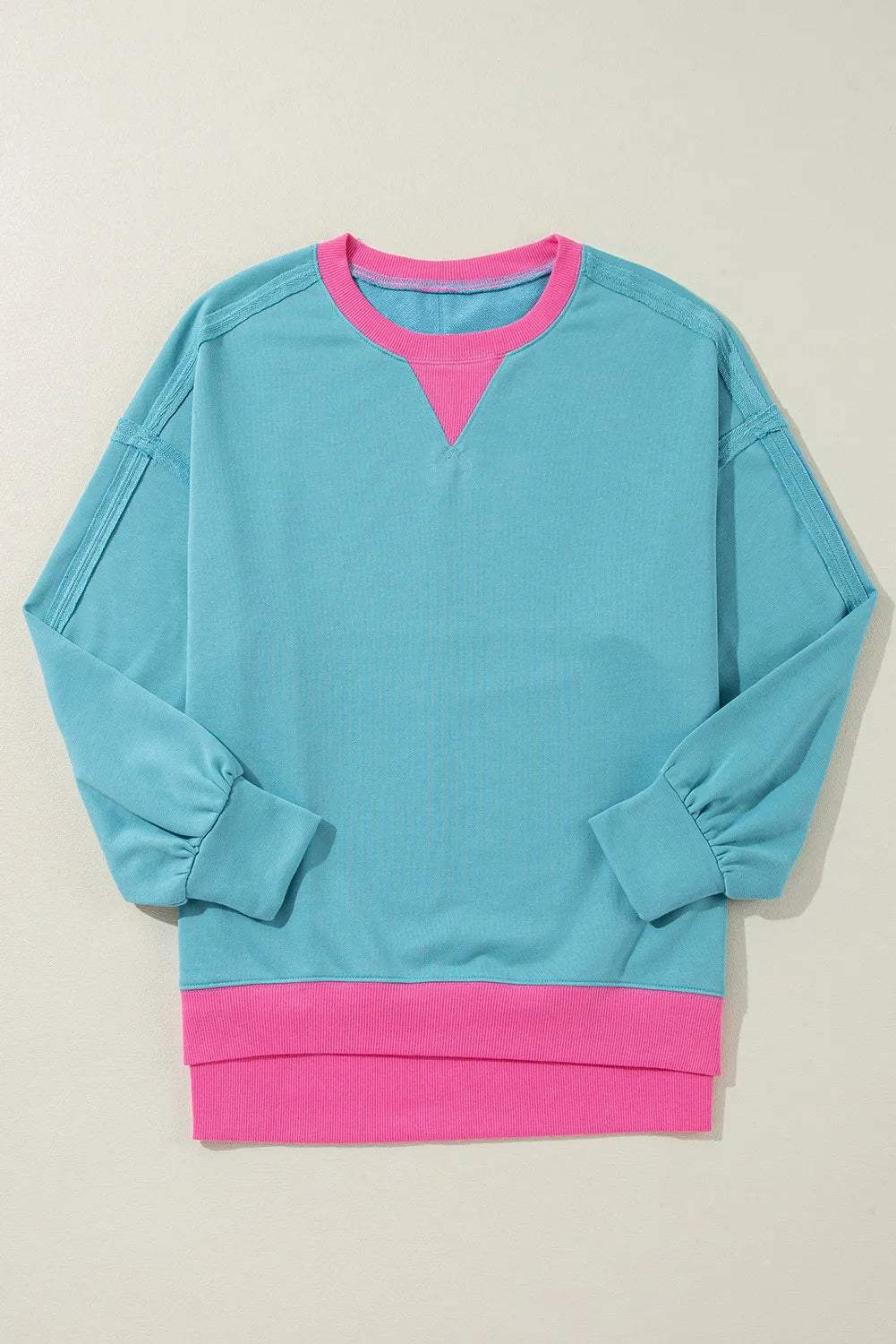 Contrast Round Neck Dropped Shoulder Long Sleeve Sweatshirt - Trendsi - Flyclothing LLC