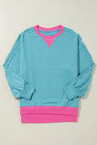 Contrast Round Neck Dropped Shoulder Long Sleeve Sweatshirt - Trendsi