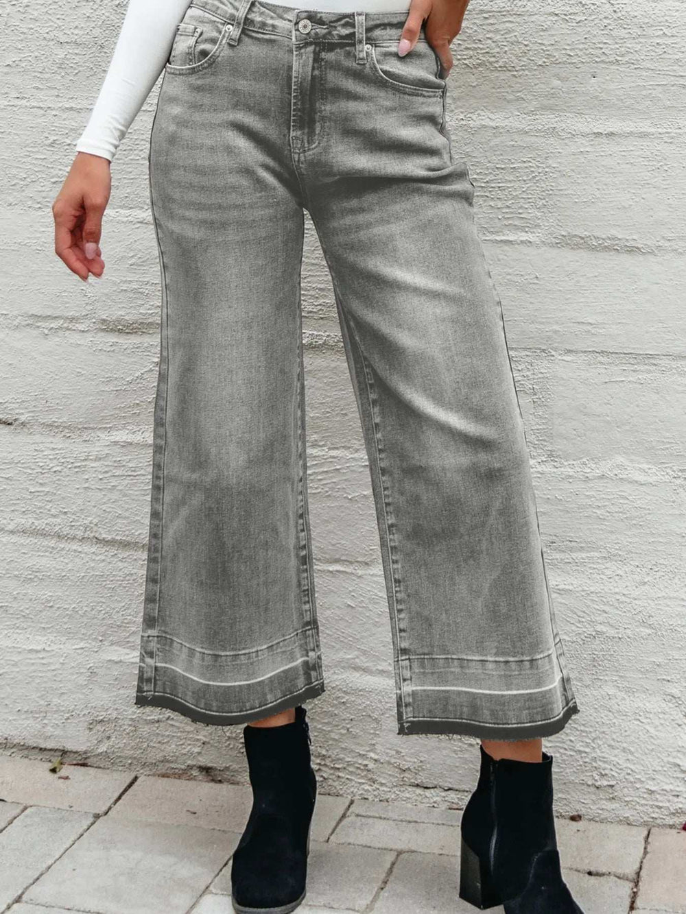 High Waist Wide Leg Washed Jeans - Trendsi - Flyclothing LLC