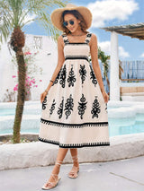 Printed Square Neck Wide Strap Midi Dress - Trendsi - Flyclothing LLC
