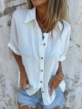 Full Size Collared Neck Half Sleeve Shirt Plus Size - Trendsi - Flyclothing LLC