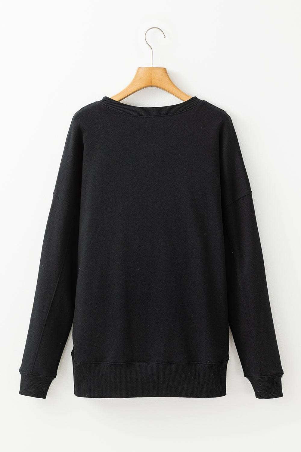 Solid Color Round Neck Long Sleeve Sweatshirt - Trendsi - Flyclothing LLC