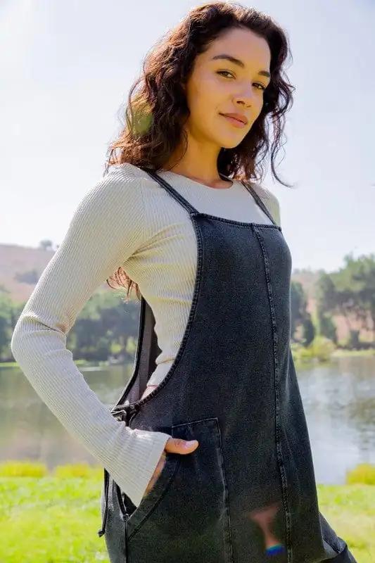 Mono B Drawstring Waist Spaghetti Strap Overalls with Pockets - Trendsi