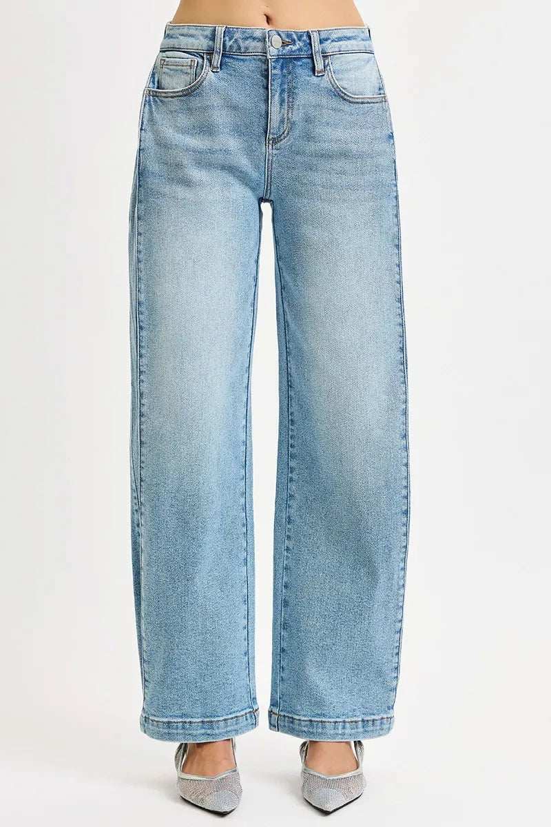 RISEN Mid Rise Wide Barrel Transferable Leg Snap Jeans - Trendsi - Flyclothing LLC