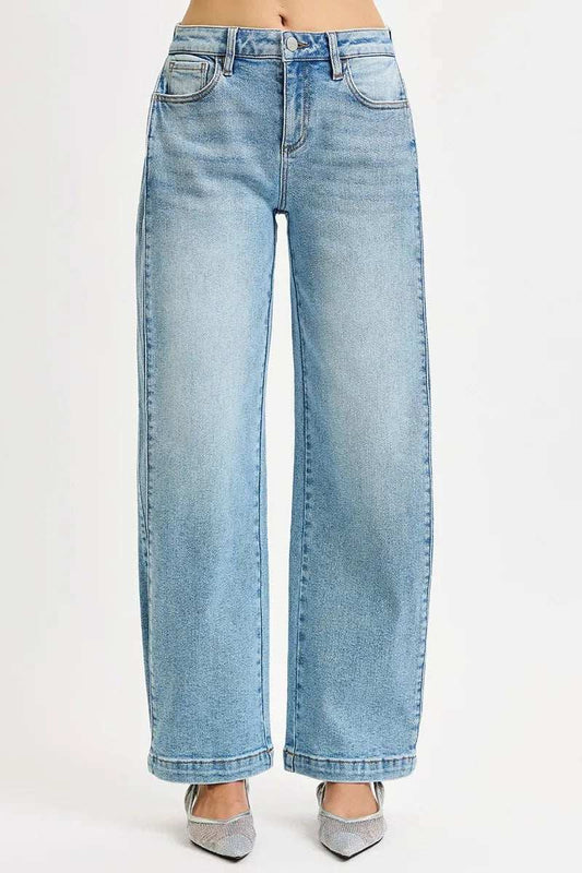 RISEN Mid Rise Wide Barrel Transferable Leg Snap Jeans - Trendsi - Flyclothing LLC