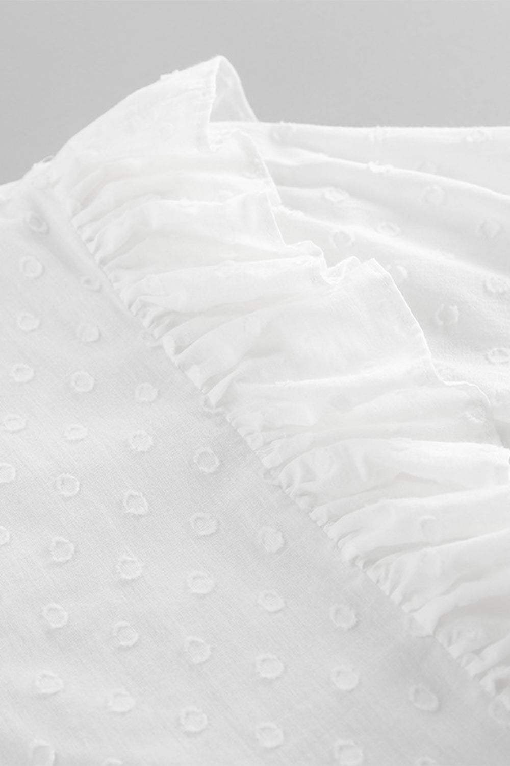 Ruffled Dot Applique Collared Neck Top and Shorts Set - Trendsi - Flyclothing LLC