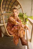 Mittoshop Flower Print Satin Lurex Stripe Smocked Midi Dress - Trendsi