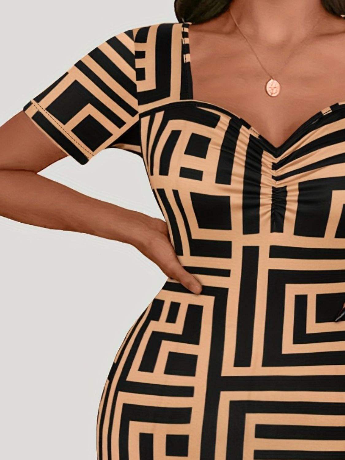 Plus Size Sweetheart Neck Short Sleeve Mini Dress - Trendsi - Flyclothing LLC