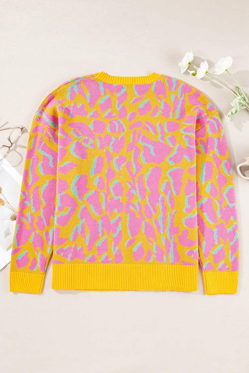 Contrast Round Neck Long Sleeve Sweater - Trendsi - Flyclothing LLC