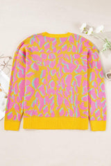 Contrast Round Neck Long Sleeve Sweater - Trendsi - Flyclothing LLC